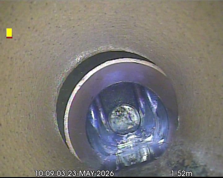 CCTV view of a finished patch repair inside a pipe